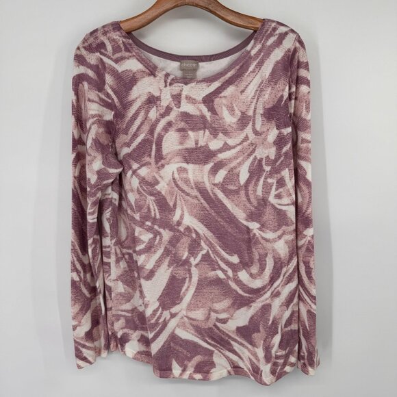 Chicos 1 Womens Abstract-Print Bateau-Neck Pullover Sweater Size medium Mauve - Picture 5 of 13
